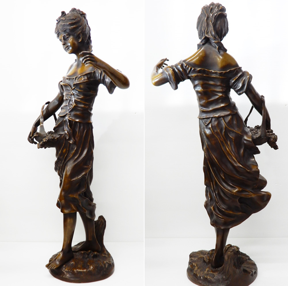 **[ pickup limitation ] antique! Auguste Moreauo-gyu -stroke *mo low flower . sell young lady height 78cm bronze image objet d'art a-run-vo-