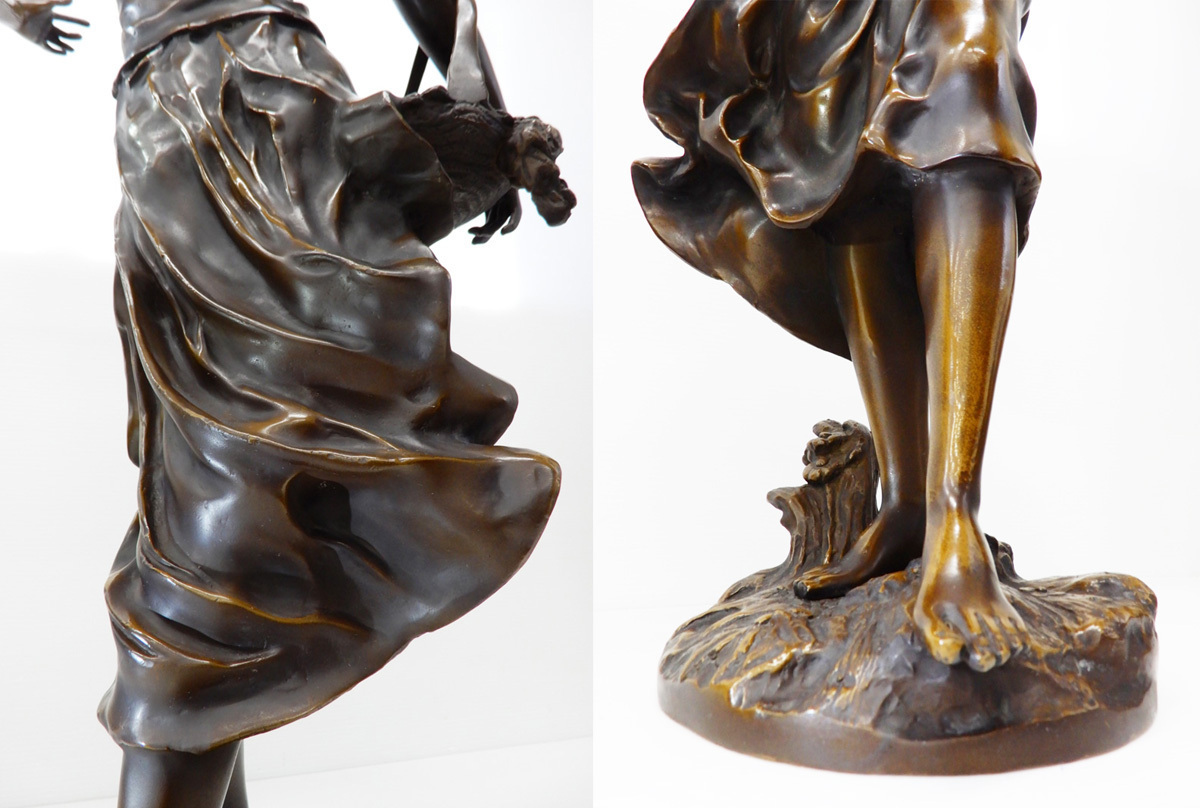 **[ pickup limitation ] antique! Auguste Moreauo-gyu -stroke *mo low flower . sell young lady height 78cm bronze image objet d'art a-run-vo-