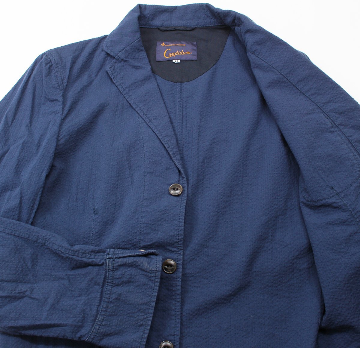 Candidum (カンディデュウム) Seersucker Shirts Jacket / シアサッカー シャツジャケット C191139 美品 ネイビー size 44_画像4