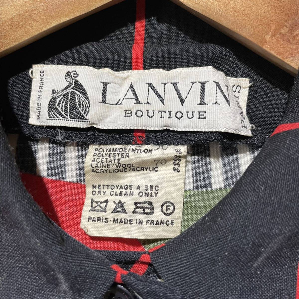 希少】70s LANVIN 総柄 ワンピース ヴィンテージ フランス製 ドレス 