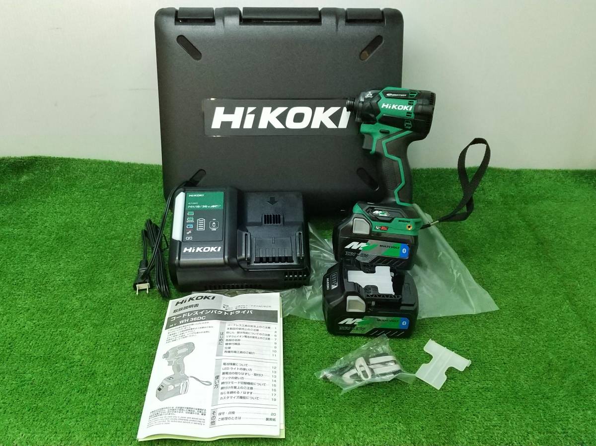 即出荷 未使用 HiKOKI ハイコーキ 有名な 旧日立工機 36V コードレスインパクトドライバ 力こぶビット付 Bluetooth蓄電池 WH36DC 2XPS ②