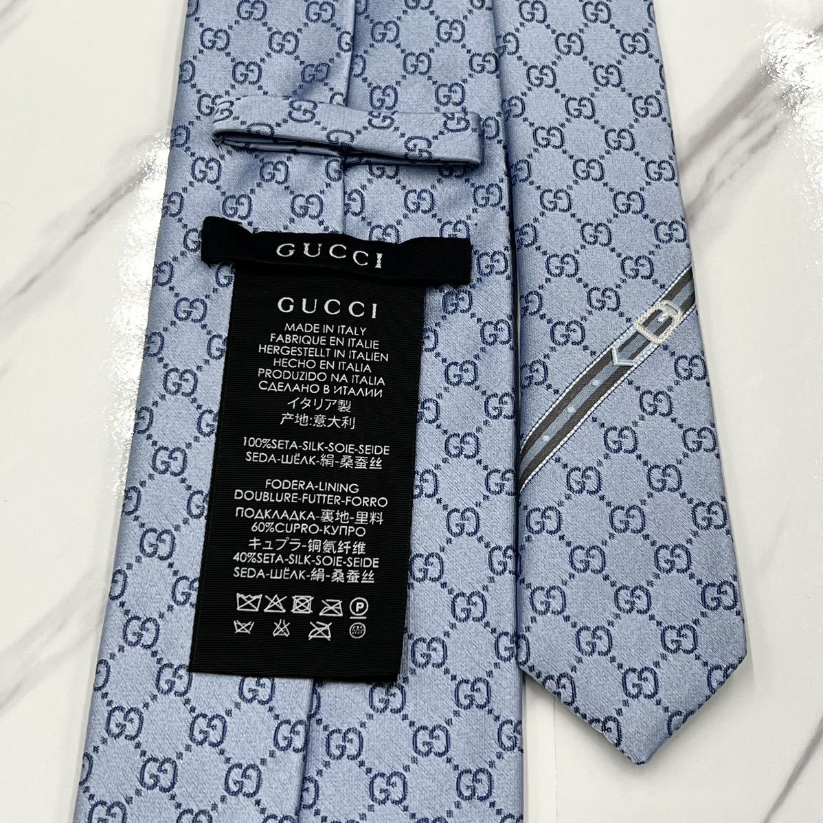 未使用 GUCCI グッチ ネクタイ G柄 水色ブルー 光沢・艶 - ネクタイ