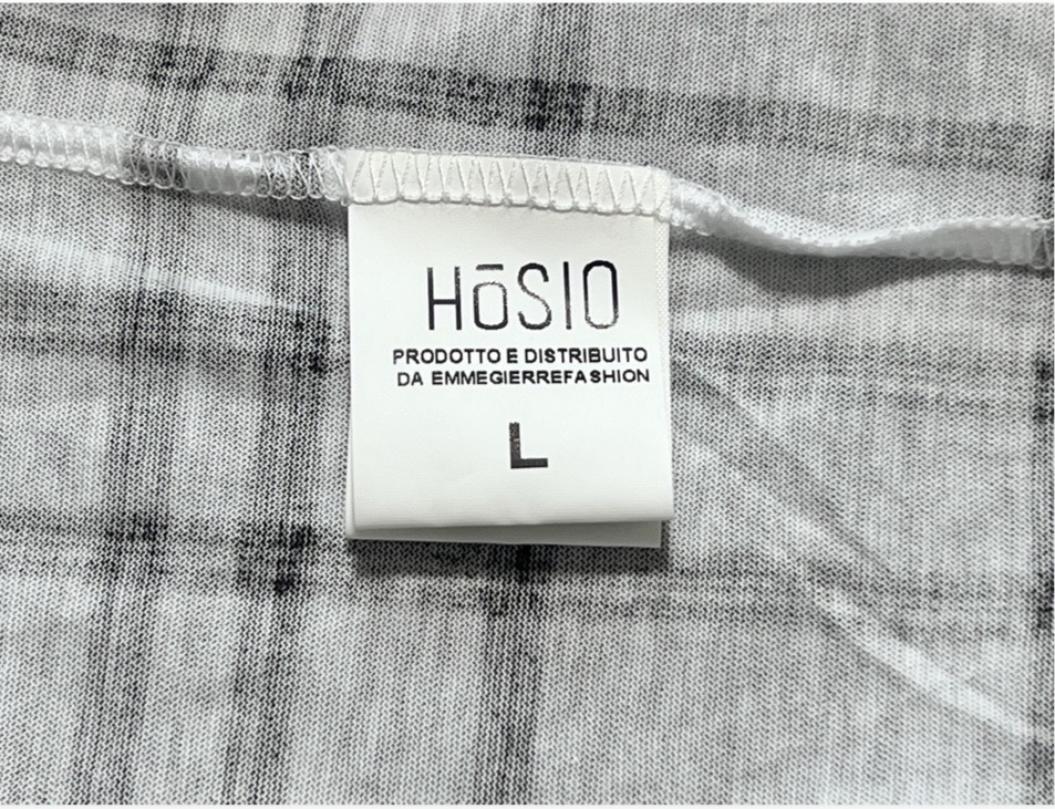 HoSIO オジオ チェック柄 コットン クルーネック 半袖 Tシャツ カットソー メンズ Lサイズ ホワイト ブラック イタリア製_画像6