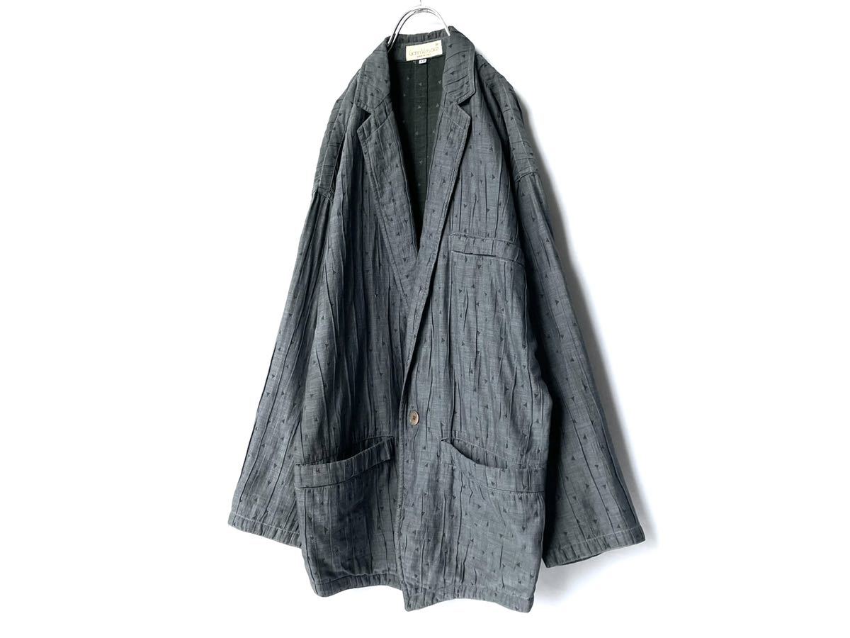 希少 1986ss Gianni Versace ジャンニベルサーチ デザインテーラードジャケット ハーフコート グレー ネイビー 紺黒 古着ビンテージ80s90s