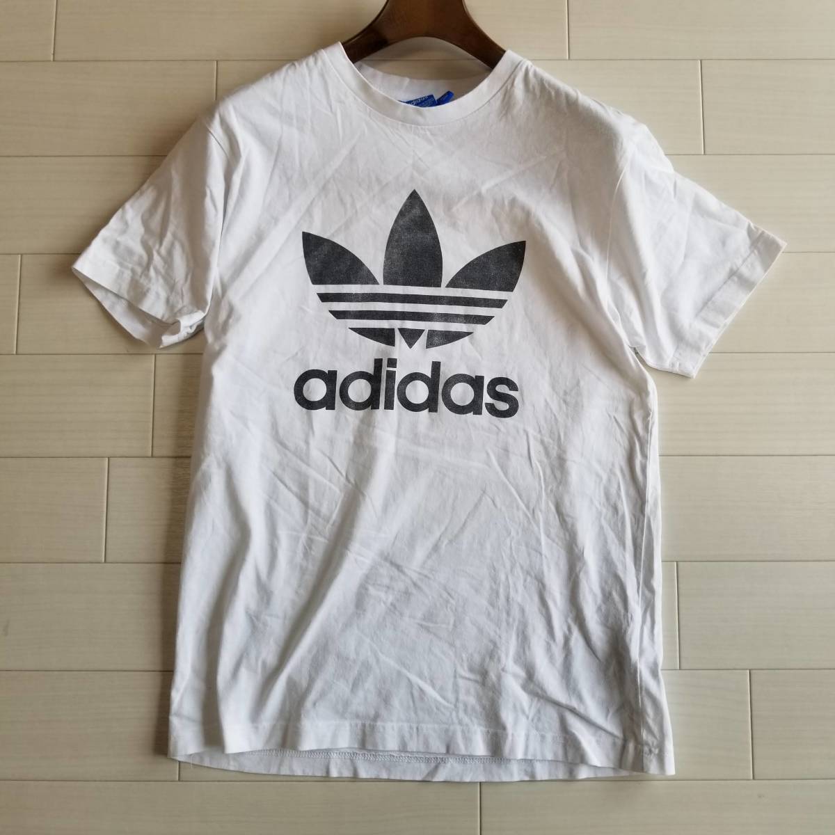 adidas アディダス プリントTシャツ トップス ブランドロゴ 半袖 クルーネック ユニセックス コットン100％ 無地 ホワイト サイズM m620_画像2