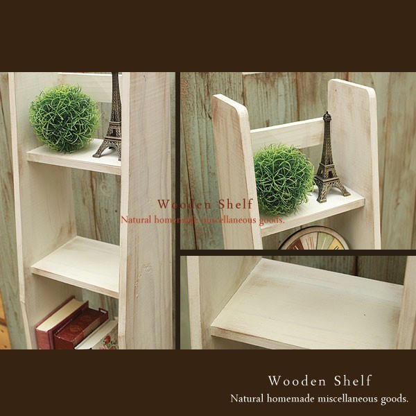 ハンドメイド アンティーク風 スリム シェルフ 木製 棚 ホワイト