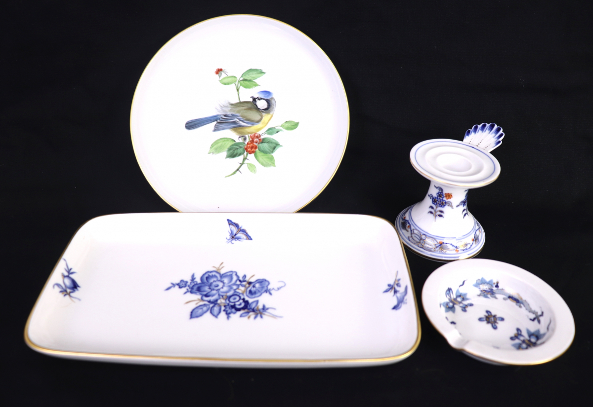 ト葛】 Meissen マイセン ブルーオニオン キャンドルスタンド プレート
