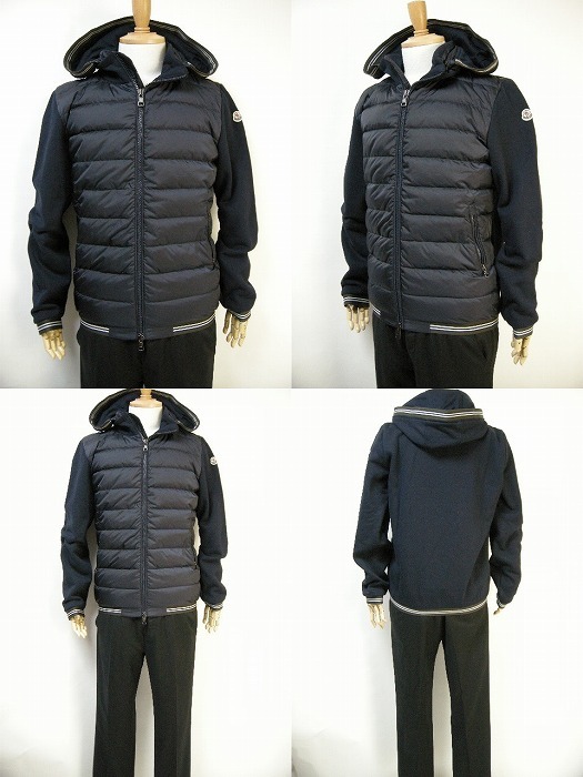 サイズL■モンクレールMONCLER/新品本物/スウェット切替フードダウンジャケット/スエットダウンパーカー/スエット/メンズ/ダークネイビー系_画像6