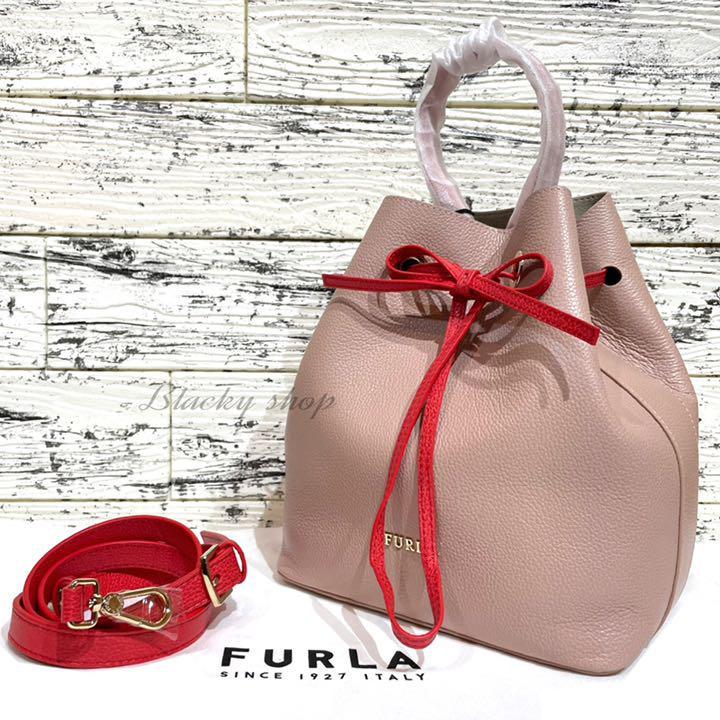 【未使用】FURLA フルラ コスタンザ ショルダー ハンドバッグ 赤ヒモ 巾着