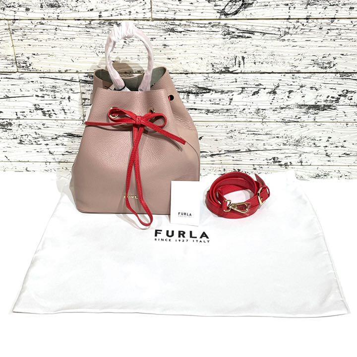 【未使用】FURLA フルラ コスタンザ ショルダー ハンドバッグ 赤ヒモ 巾着