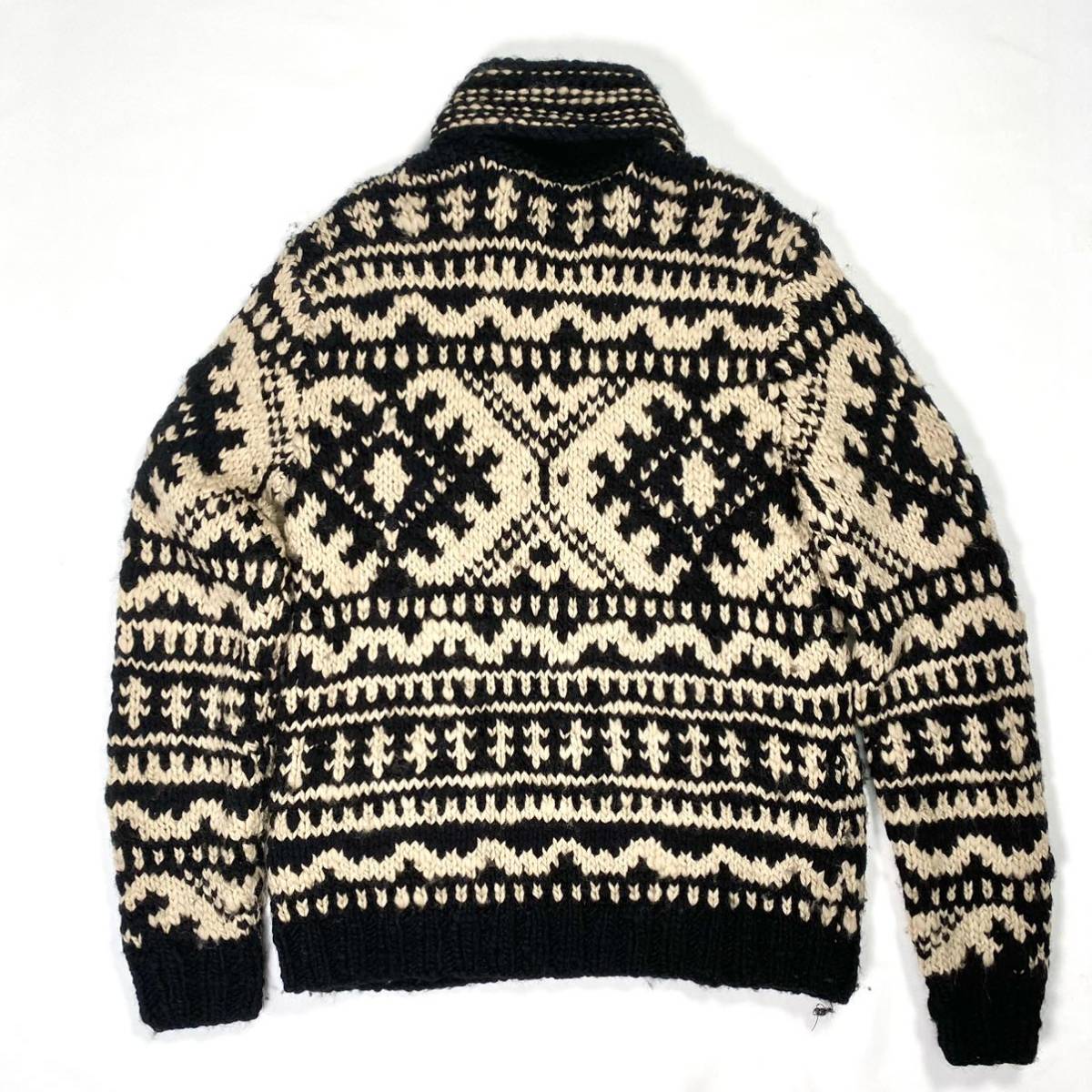 【極美品】RRL Hand-Knit Wool Full-Zip Sweater ダブルアールエル ハンドニット ウール フルジップ セーター  ショールカラー
