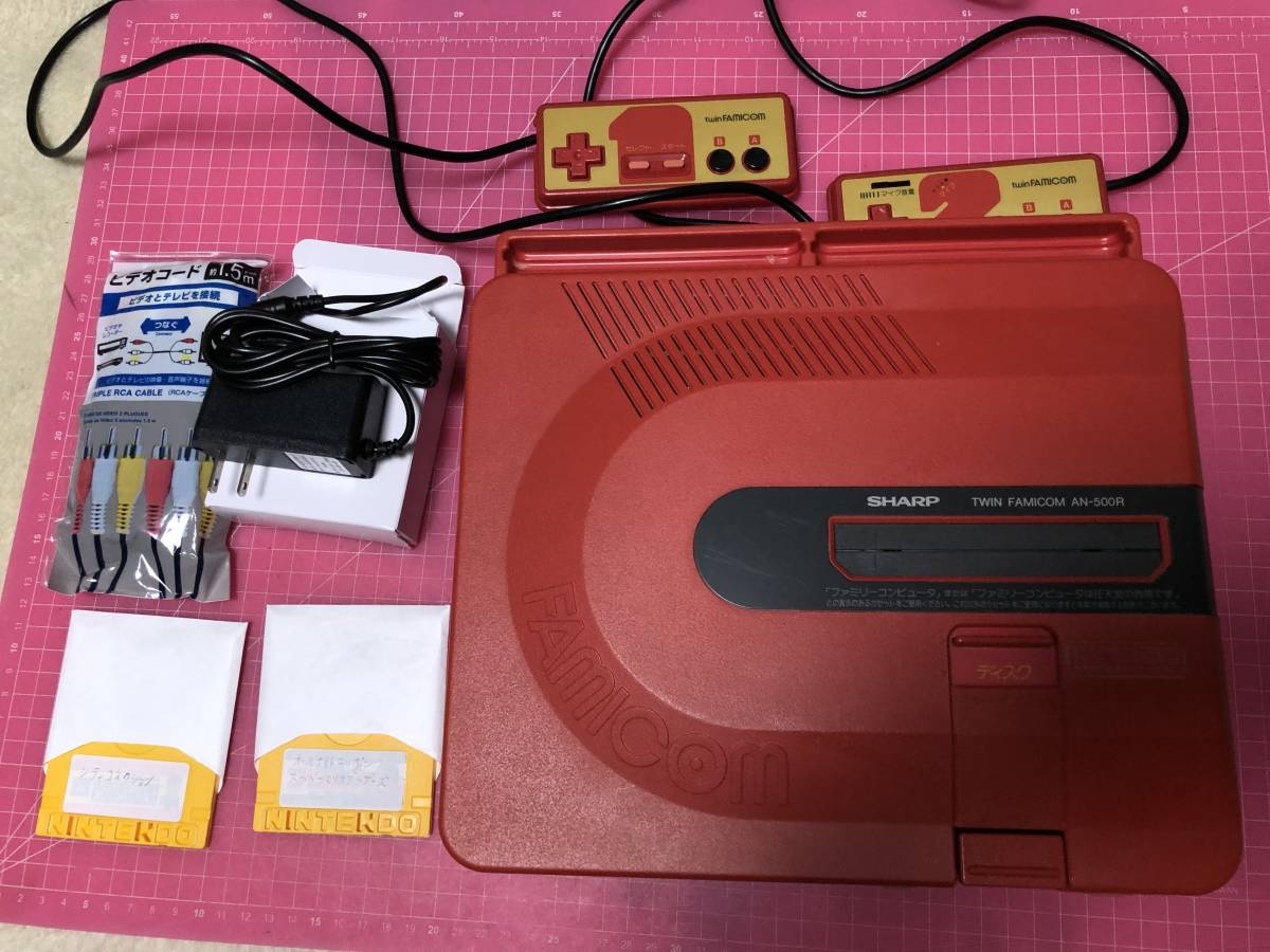 FC AN-500R ツインファミコン 赤 前期 ディスクシステム 本体 カード2