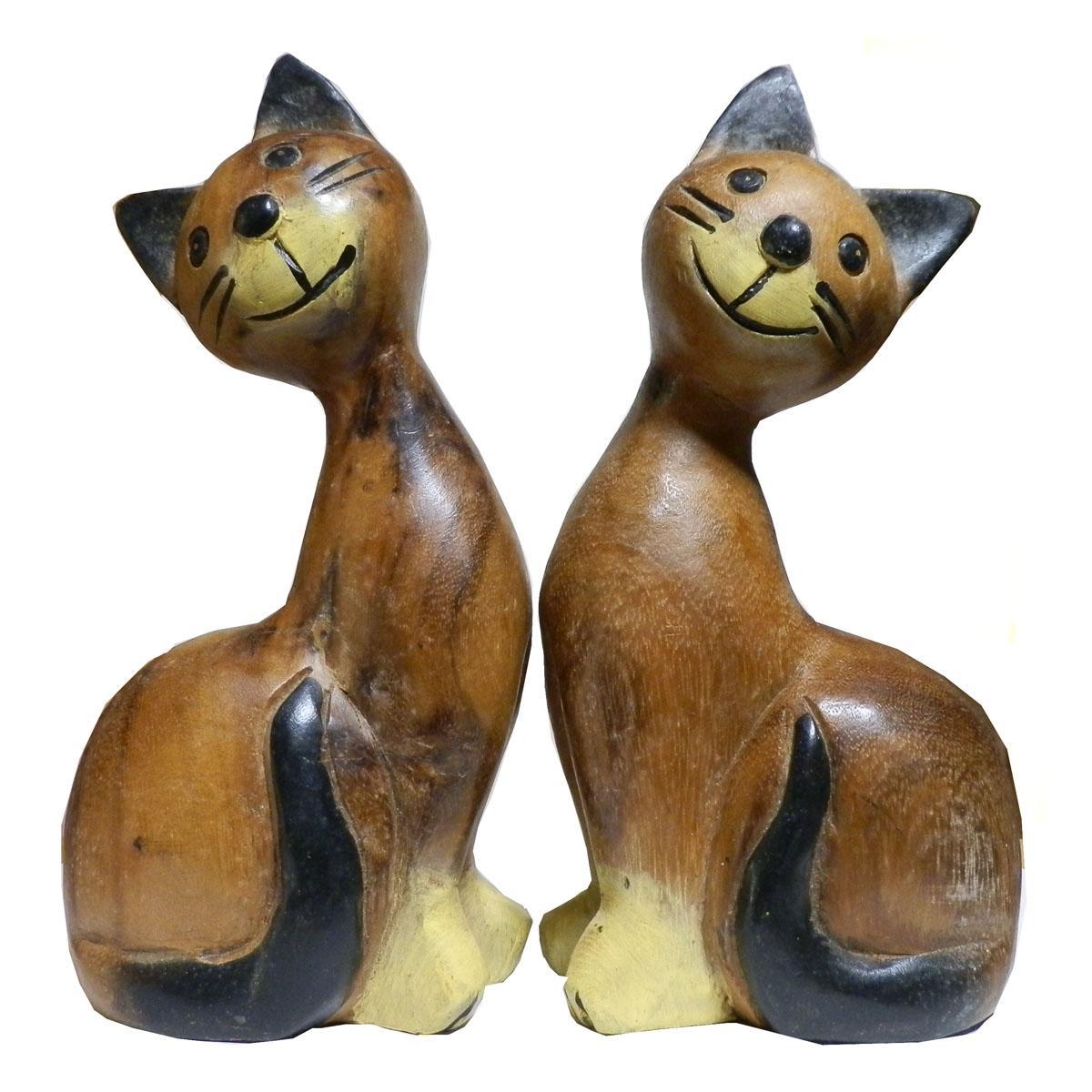 グランドセール ■☆アジアン雑貨　ツイン猫ちゃん木彫り(CAT-24) その他
