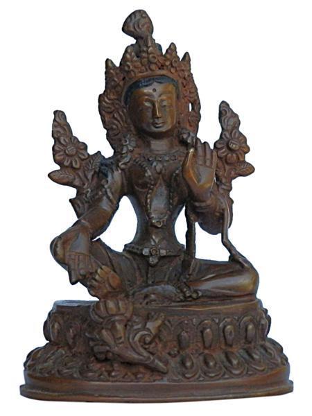 ■☆アジアン雑貨 ネパール仏像　銅製　グリーンターラー （BS-21）