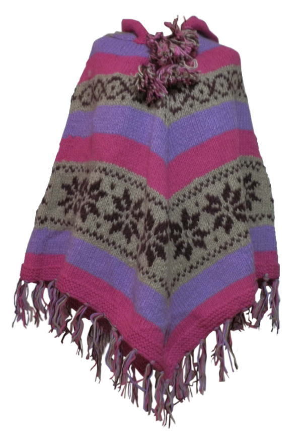 ■☆アジアン衣料　ネパール手編みフード付きポンチョ（WP-28）