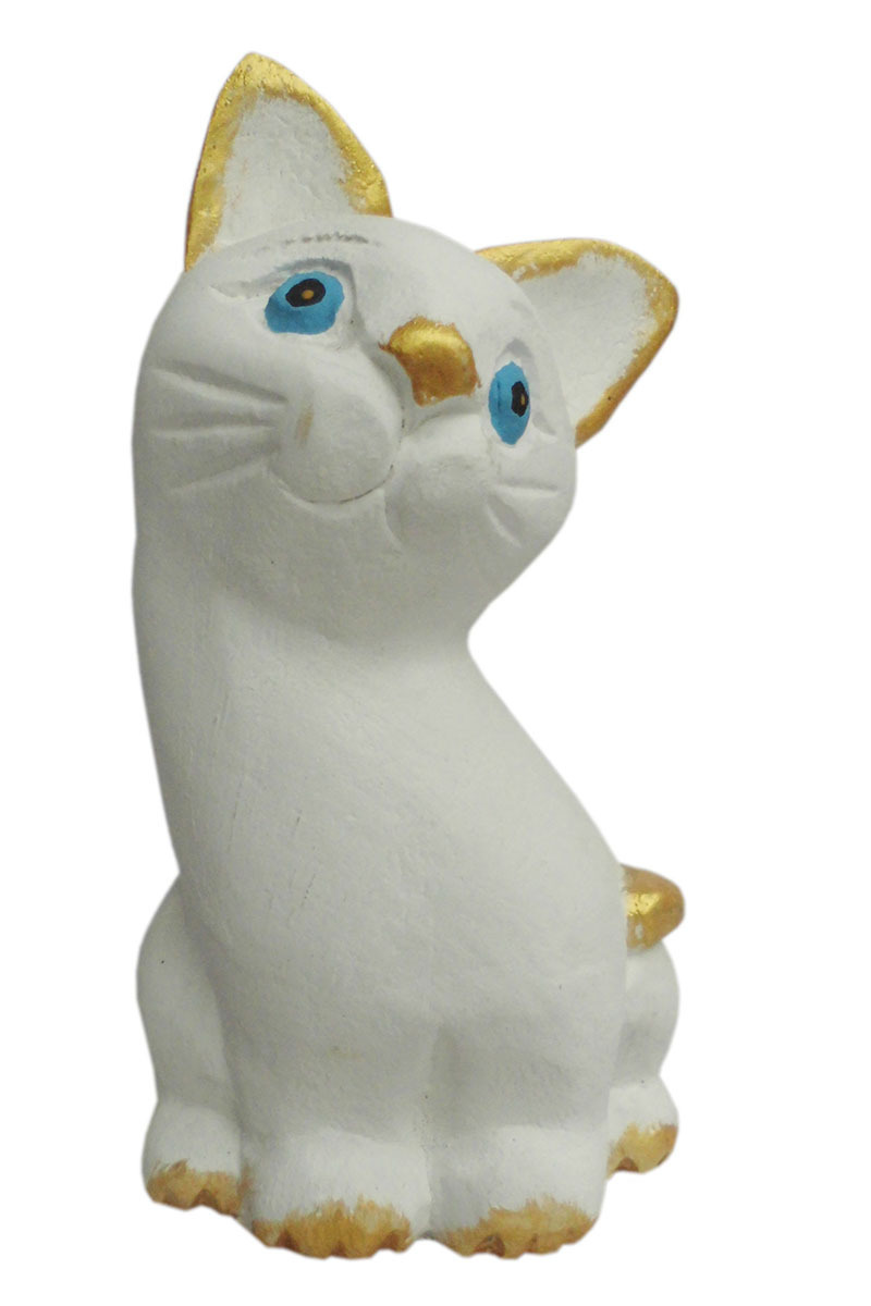 ■☆アジアン雑貨　木彫りネコ(ツインズ白ネコちゃん)（CAT-44）_画像7