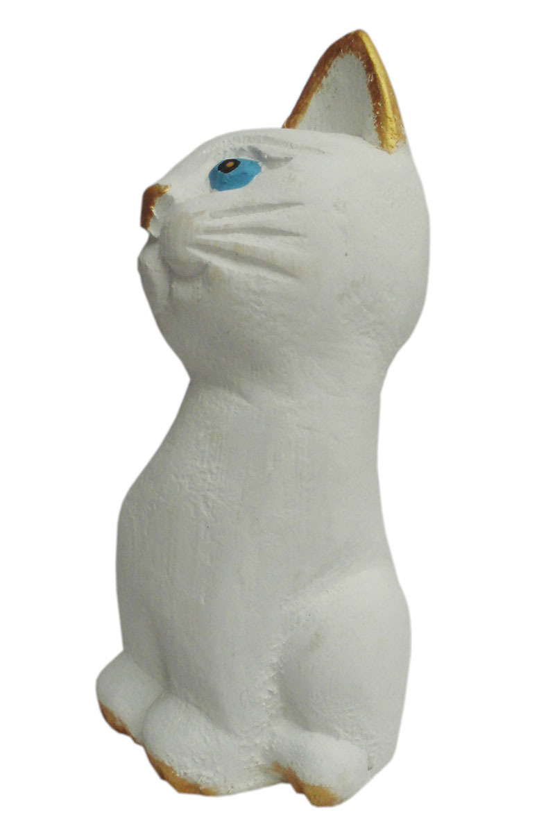 ■☆アジアン雑貨　木彫りネコ(ツインズ白ネコちゃん)（CAT-44）_画像4