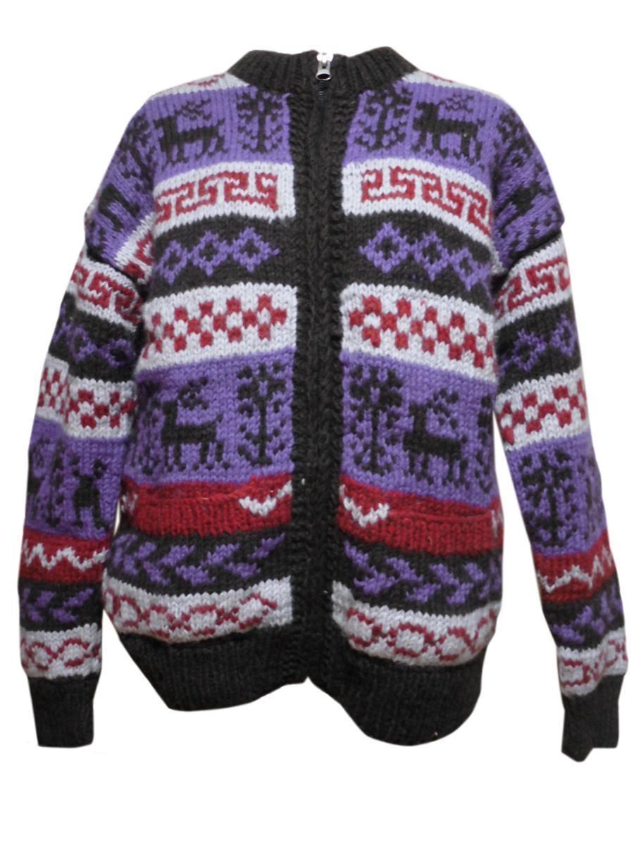 ■☆アジアン衣料 ネパール手編みウールジャケット 裏地フリース付き（WJ-12）