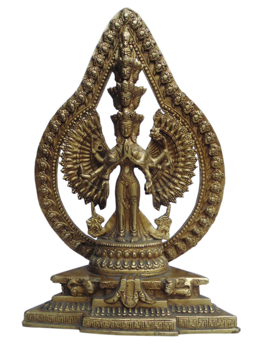 ■☆アジアン雑貨 ネパール仏像 真鍮製 十一面千手千眼観音像菩薩（BS-61）