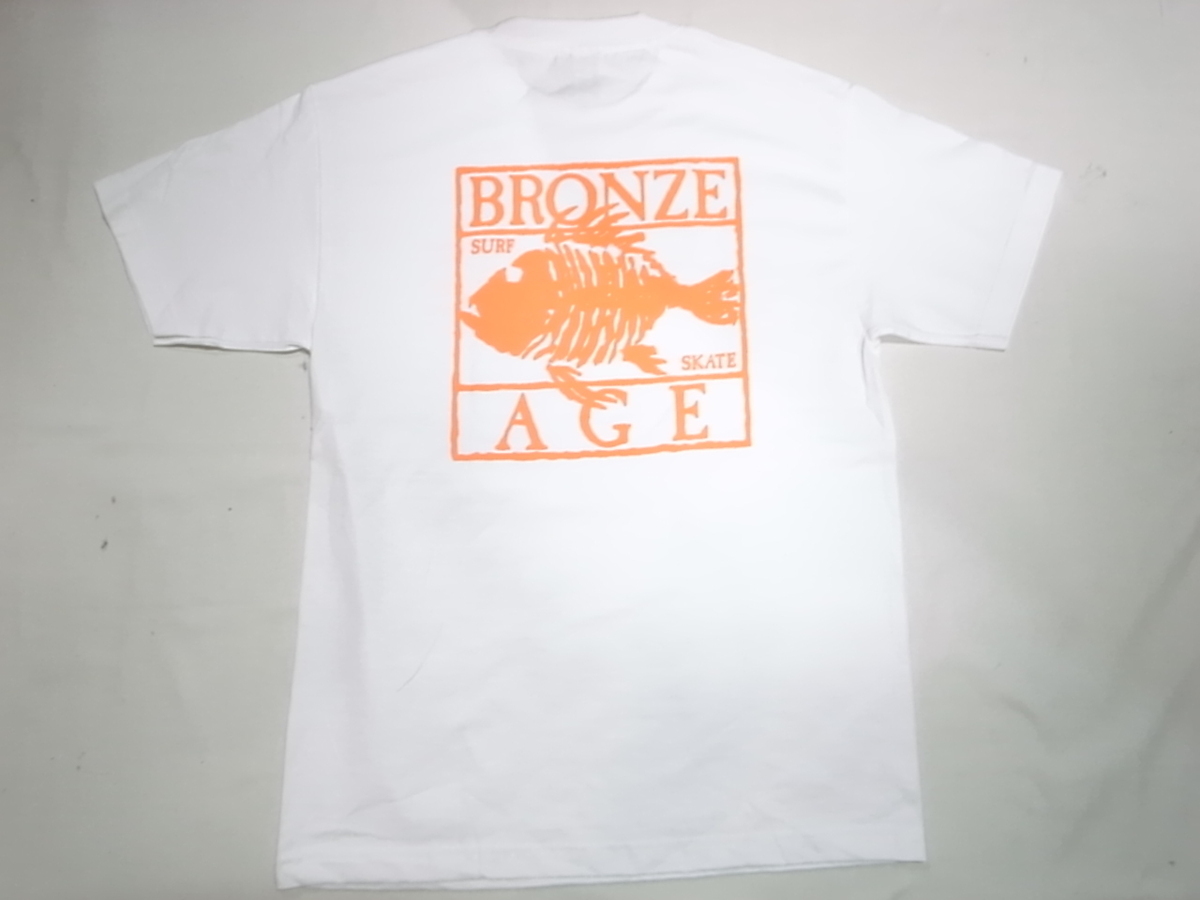 JB即決 BRONZE AGE ブロンズエイジ 限定ネオンカラーシリーズ スクエア フィッシュ Tシャツ 白xオレンジ Sサイズ 新品_画像1