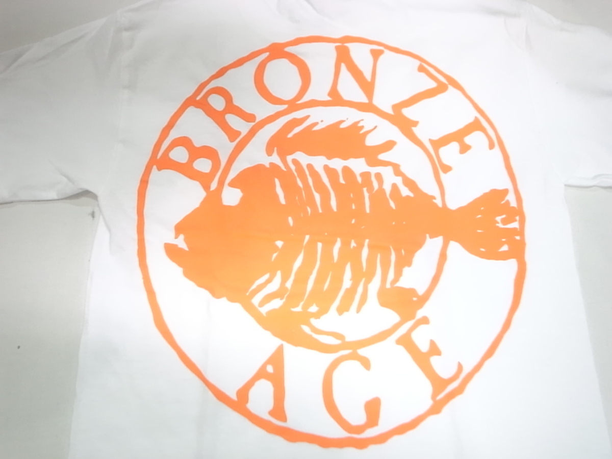 JB即決 BRONZE AGE ブロンズエイジ 限定ネオンカラーシリーズ ROUND ラウンド サークル フィッシュ Tシャツ 白xオレンジ Sサイズ 新品_画像4