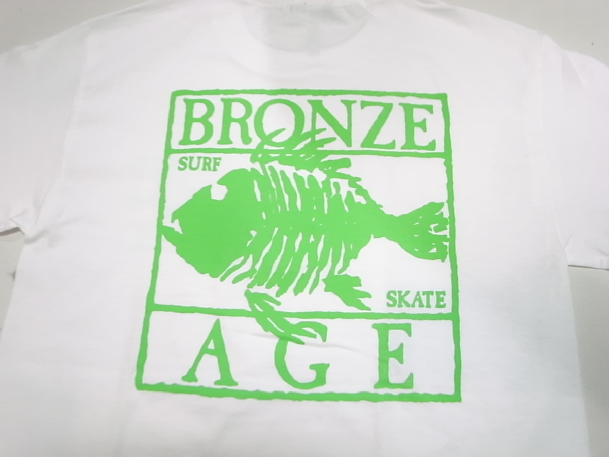 JB即決 BRONZE AGE ブロンズエイジ 限定ネオンカラーシリーズ スクエア フィッシュ Tシャツ 白xグリーン Mサイズ 新品 USA_画像4