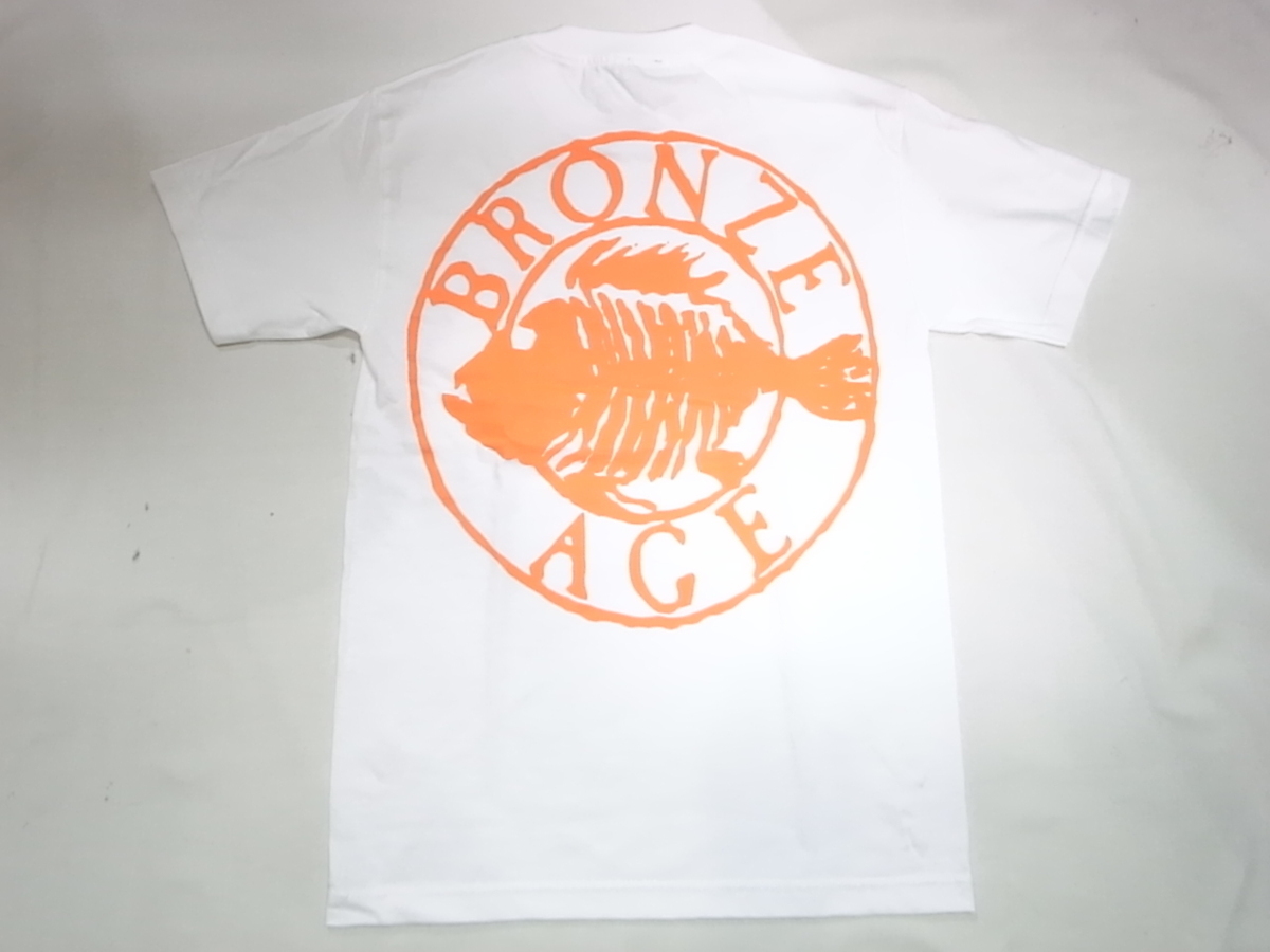 JB即決 BRONZE AGE ブロンズエイジ 限定ネオンカラーシリーズ ROUND ラウンド サークル フィッシュ Tシャツ 白xオレンジ Sサイズ 新品_画像1