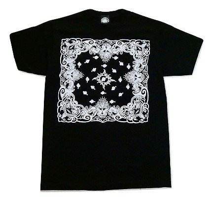 JB即決 BRONZE AGE ブロンズエイジ FRONT BANDANA フロント バンダナ ペイズリー Tシャツ　BLACK 黒x白 Lサイズ 新品_画像1