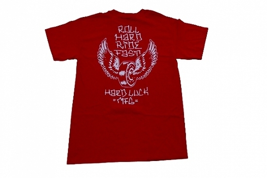 JB即決　HARDLUCK ハードラック ROLL HARD RIDE FAST ウイングウィール Tシャツ 赤 レッド XLサイズ　新品_画像1