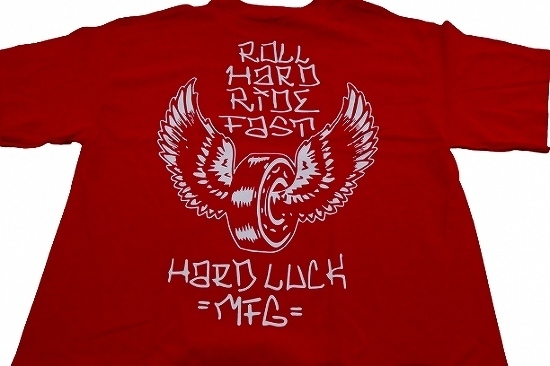 JB即決　HARDLUCK ハードラック ROLL HARD RIDE FAST ウイングウィール Tシャツ 赤 レッド XLサイズ　新品_画像4