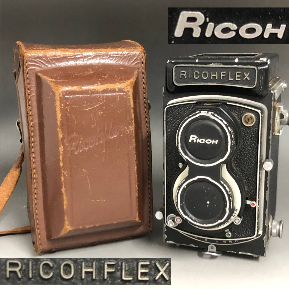 KF1/74　RICOHFLEX リコーフレックス 二眼レフ カメラ 革 ケース付き 中古品 動作未確認 ジャンク_画像1