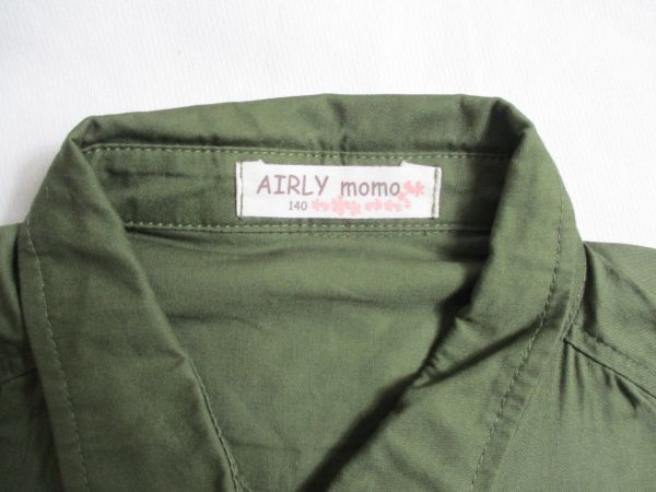 BD821【AIRLY momo・エアリーモモ】ワッペン　半袖　シャツ　女児　カーキ色　140_画像3