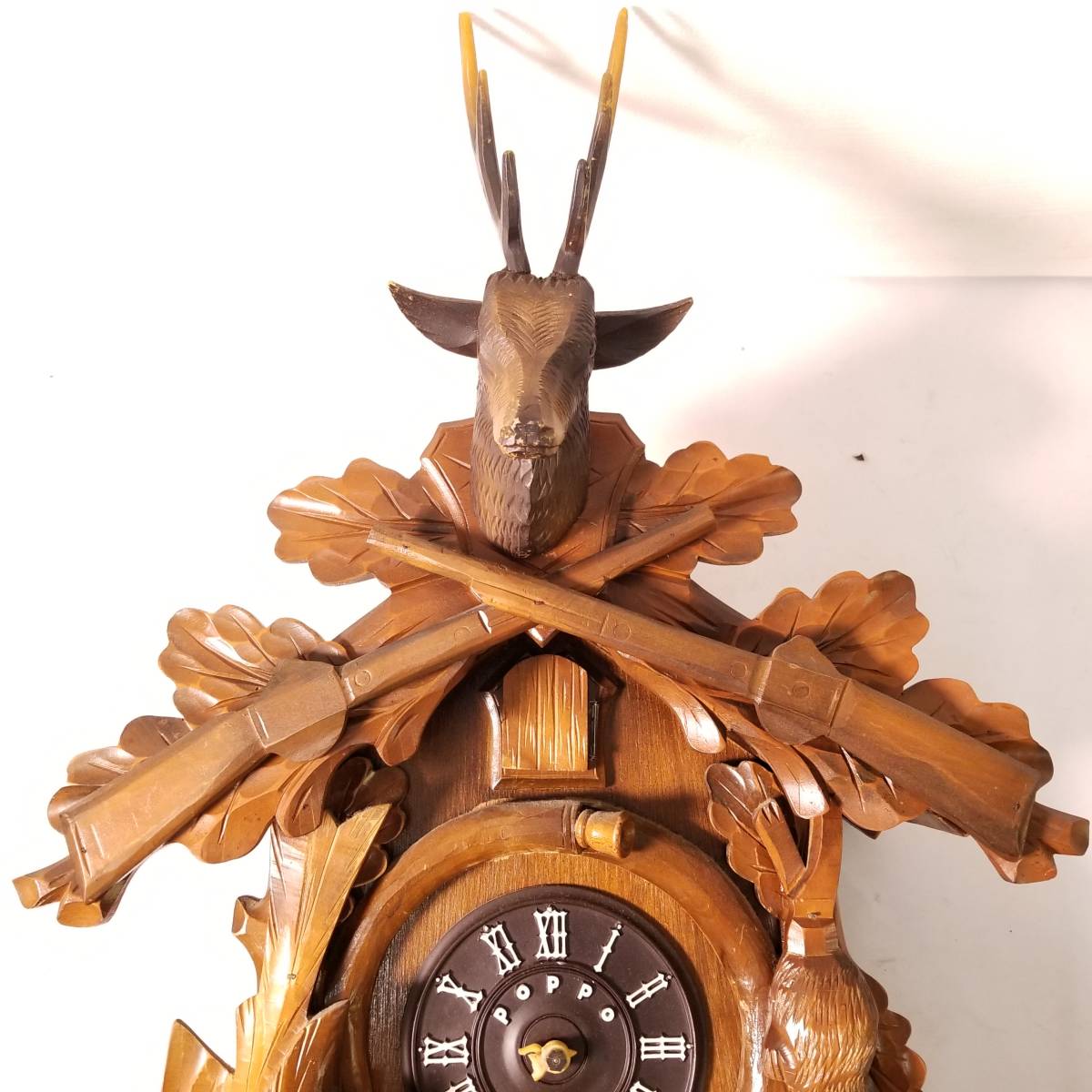 TEZUKA 鳩時計 ポッポ時計 振り子式 掛け時計 からくり 木彫り 鹿 鳥 