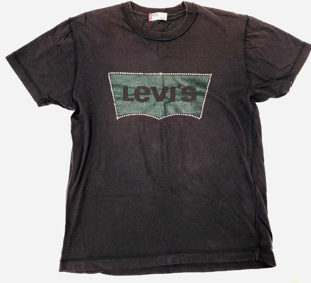 Levi's RED TAB リーバイス レッドタブ トップス カットソー Tシャツ 半袖 丸首 グレー ロゴ ラインストーン メンズ sizeM コットン 綿_画像1