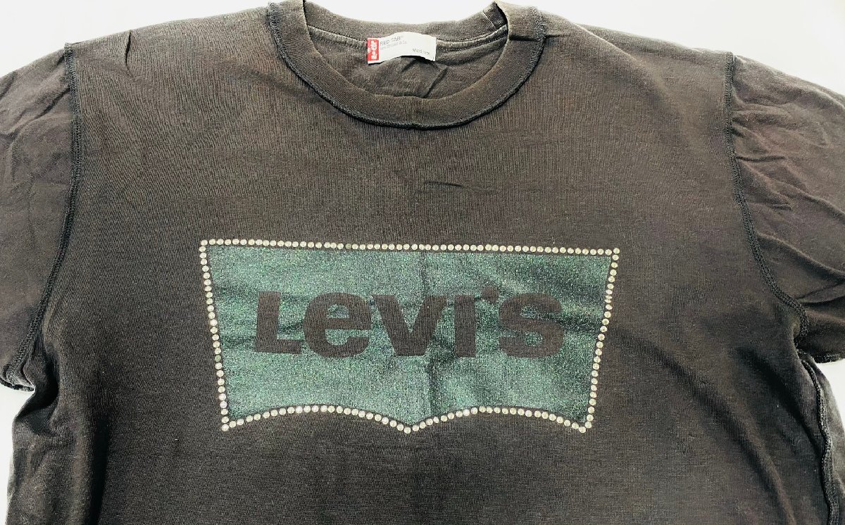 Levi's RED TAB リーバイス レッドタブ トップス カットソー Tシャツ 半袖 丸首 グレー ロゴ ラインストーン メンズ sizeM コットン 綿_画像2