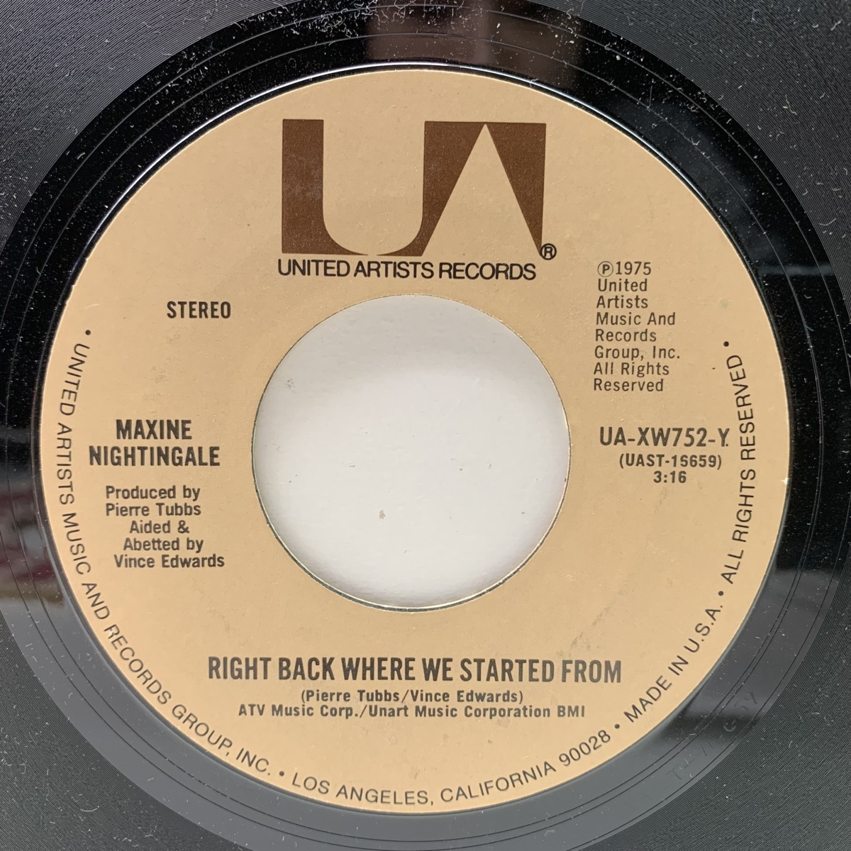 【アルバム未収録もカップリング】良好!! 7インチ USオリジナル MAXINE NIGHTINGALE Right Back Where We Started From ('75 United) 45RPM_画像1