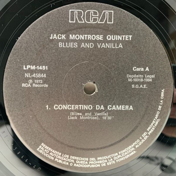 MONO 美品!! JACK MONTROSE QUINTET w./RED NORVO Blues And Vanilla (RCA) '72年 Spainプレス Lp モノラル_画像3