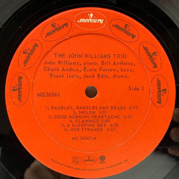 シュリンク良好!! MONO 米 60's 初期プレス JOHN WILLIAMS TRIO ('55 EmArcy MG 36061) ピアノトリオ傑作 US MASTERDISK刻印 LP_画像3