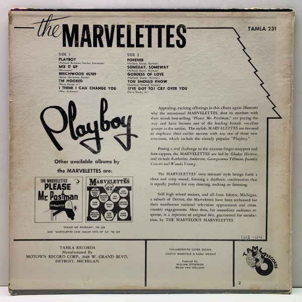 ほぼ美再生!! MONO 地球儀 US 初期プレス MARVELETTES Playboy ('62 Tamla) Yellow Globe マーヴェレッツ／プレイボーイ 米 モノラル LP_画像2