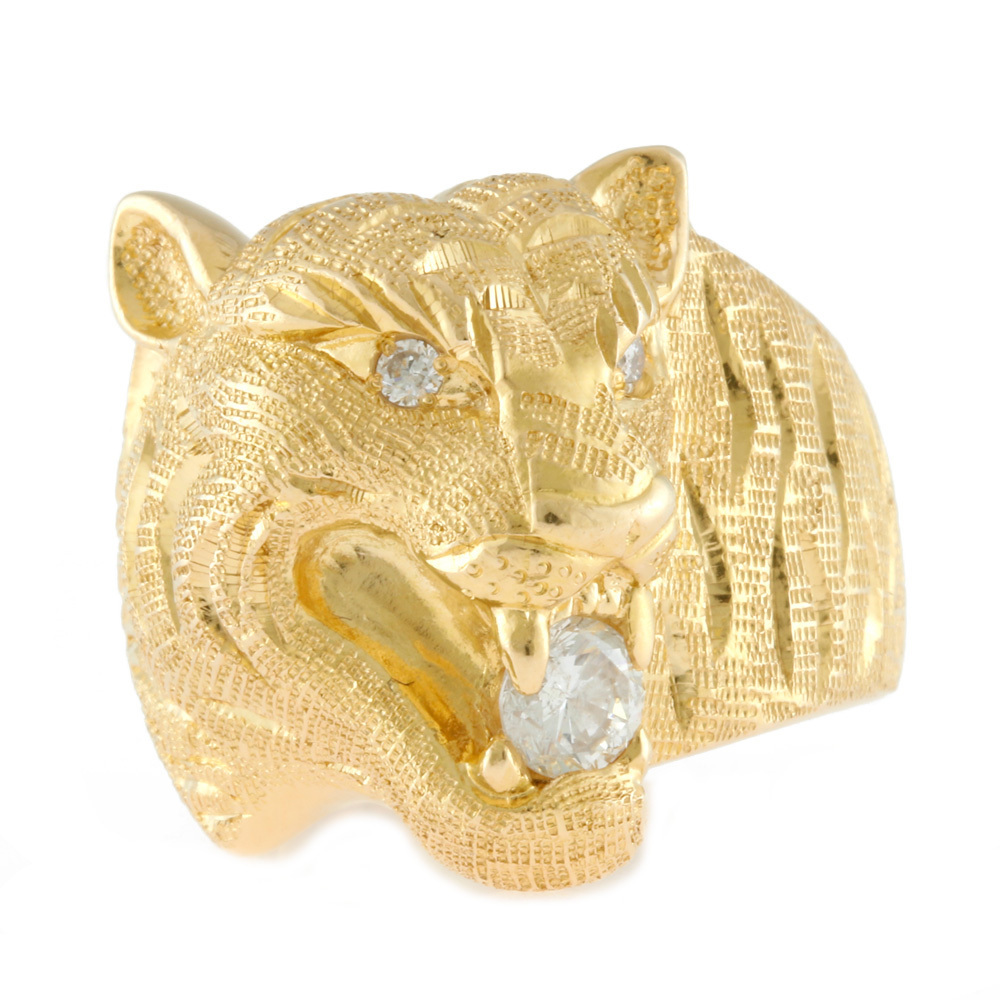 激安な メンズリング ダイヤモンド0.35CT 指輪 リング K18 12号 中古 ゴールド【SH】【AN】 K18ゴールド 18金 タイガー 虎 トラ ゴールド
