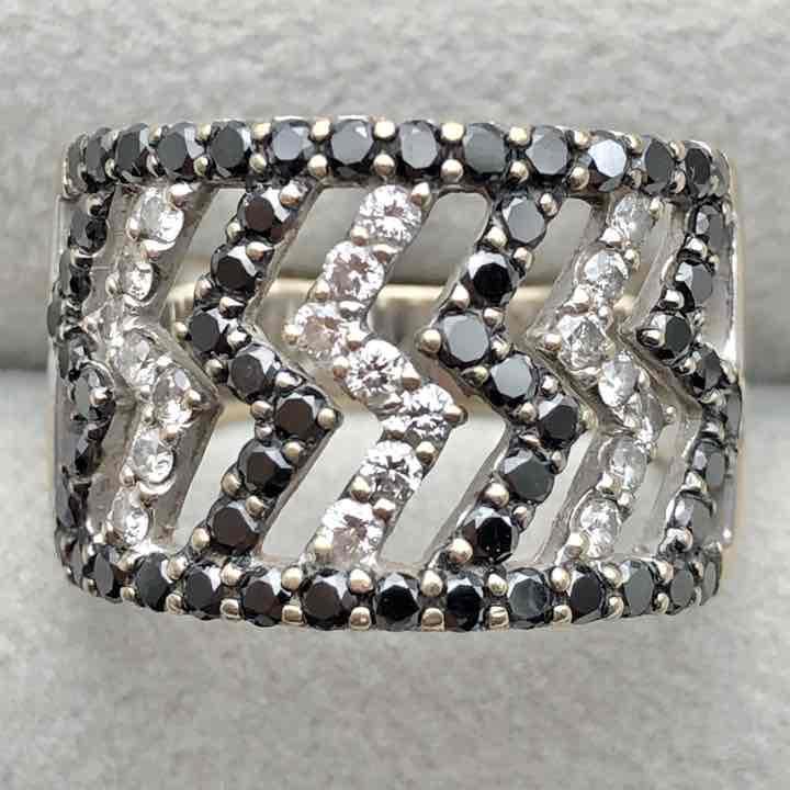 K18WG 天然 ダイヤモンド&ブラックダイヤモンド 1.9ct 幅広 リング www