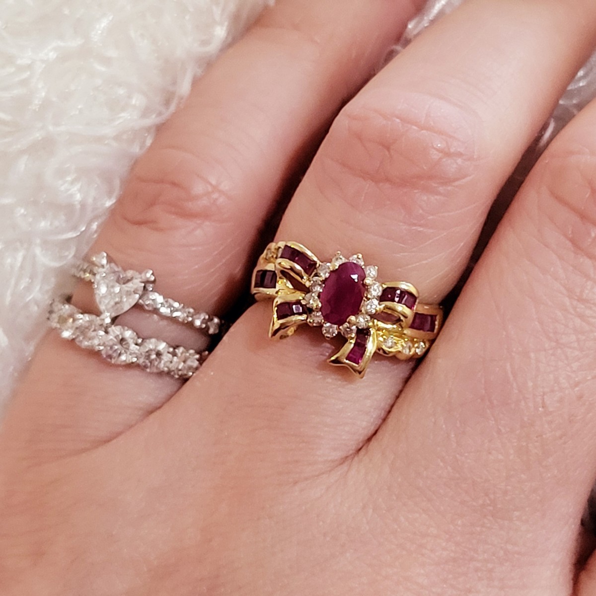 K18 ルビー 1.10ct ダイヤ 0.18ct キャンディ リボン リング