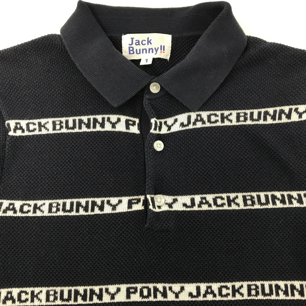 即決】JACK BUNNY ジャックバニー ニット 半袖ポロシャツ ロゴ総柄 ネイビー系 [240001634781] ゴルフウェア レディース 