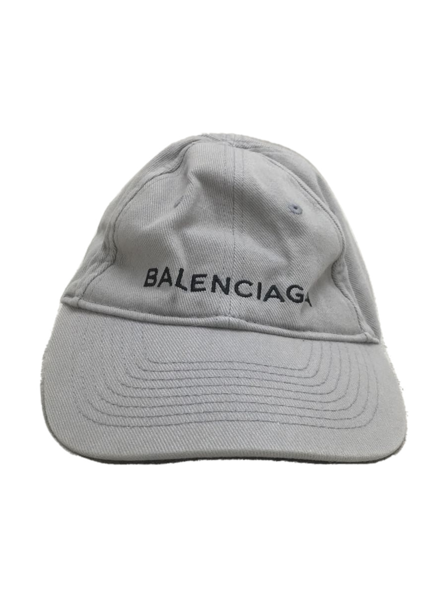 本物の  BALENCIAGA◆キャップ/-/コットン/グレー/帽子/ロゴ刺繍/ベースボールキャップ/ヘッドウェア/ 野球帽