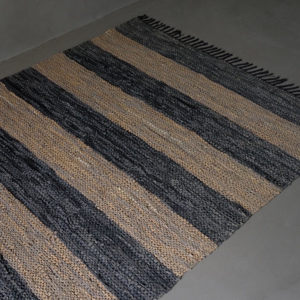 SALE/99%OFF】 革の裂織りラグ 207×140㎝ 絨毯 マット レザー
