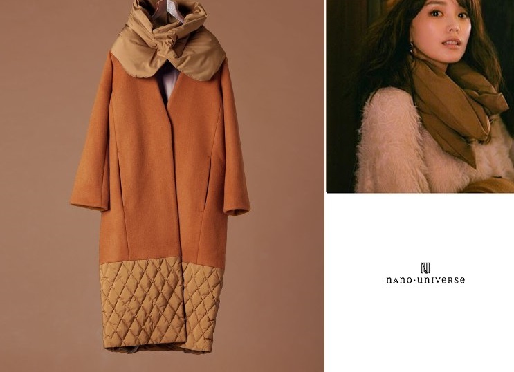 [ Ebihara Yuri san collaboration commodity ] Nano Universe × west river down muffler attaching!V neck quilting down wool long coat Camel beautiful goods 36