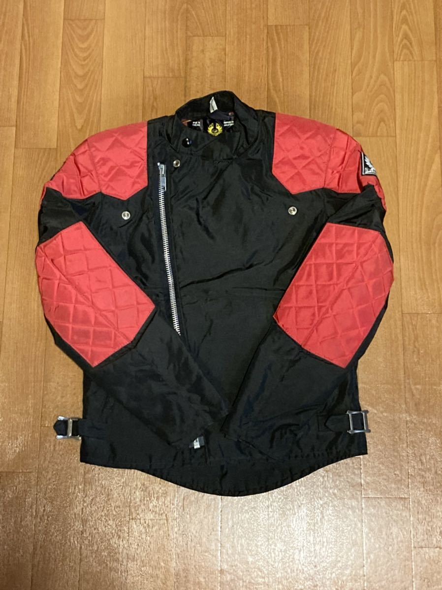 80s 英国製 Belstaff Outlaw セミダブル ライダース パテッド ナイロン 34 レッド ブラック ベルスタッフ アウトロー ヴィンテージ_画像1