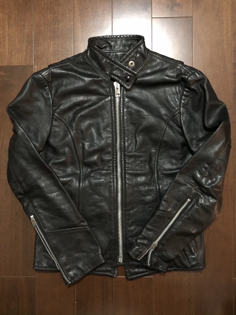 2021新商品 ビンテージ シングルライダース S〜XS位 レザージャケット 【値下げ品】 ディビサデロ シングルレザー ネイビーホワイト 38 レザージャケット