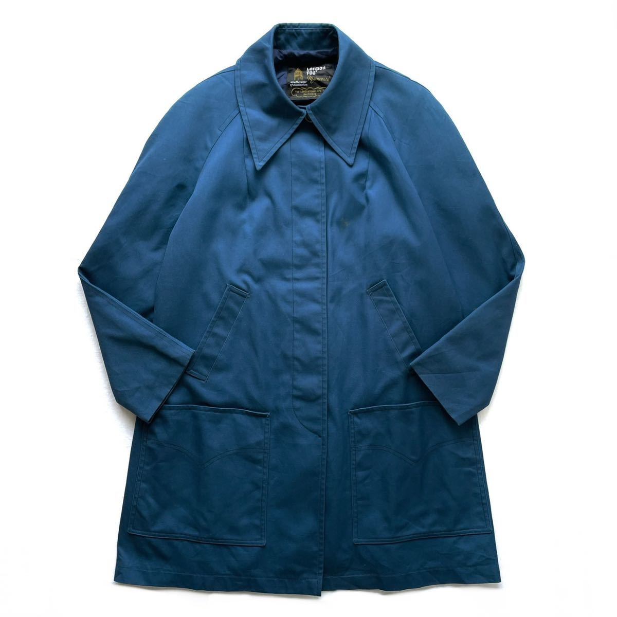 希少 70s LONDON FOG ロンドンフォグ ステンカラーコート デザインハーフコート カバーオール 青 古着 ビンテージ 80s90s