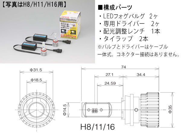 RG ツインカラー 切替 LED 【フォグバルブ H8 H11 H16】 12/24V兼用 RGH-P551 POWER LED FOG Blub 車検対応 3年間保証 送料無料_画像5